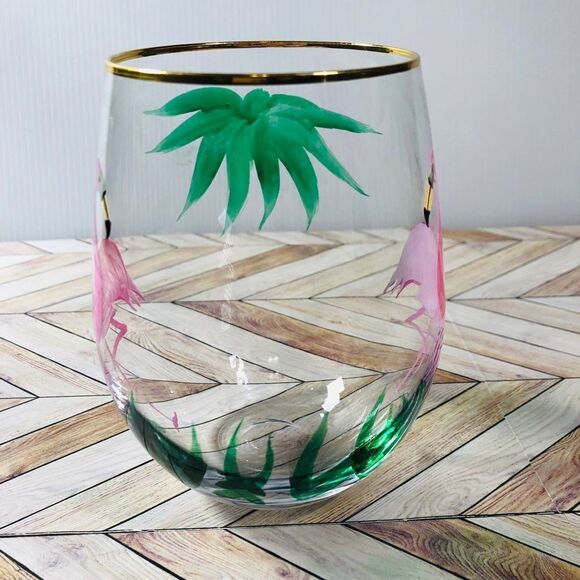 Flamingo Stemless Gin Cocktail Glass Tumbler Hand Painted Wine Glass - Picture 5 of 6